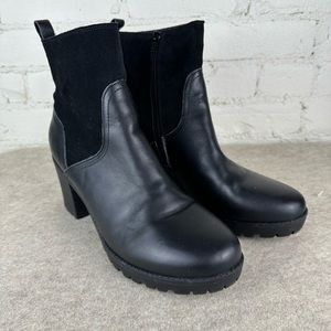 Soludos Dani Black Leather and Suede Ankle Boots Faux Shearling Lined Woman’s 10